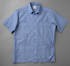 Front Blue end on end fabric with 4 pockets