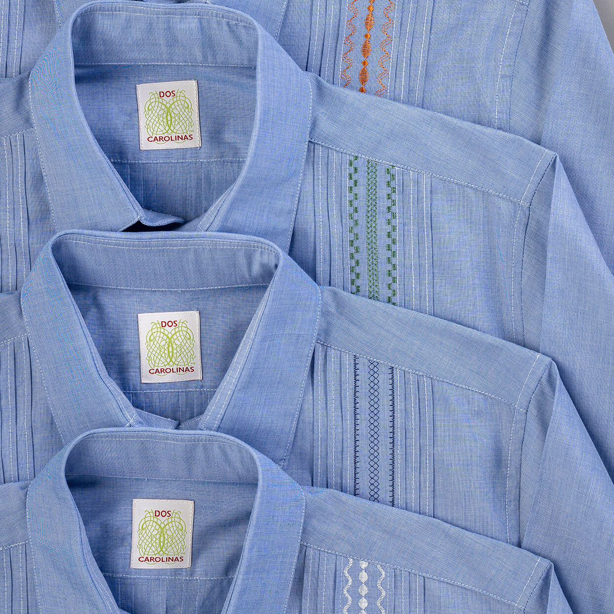 Blue End/End Short Sleeve Guayabera Custom MadetoOrder 4 Week De